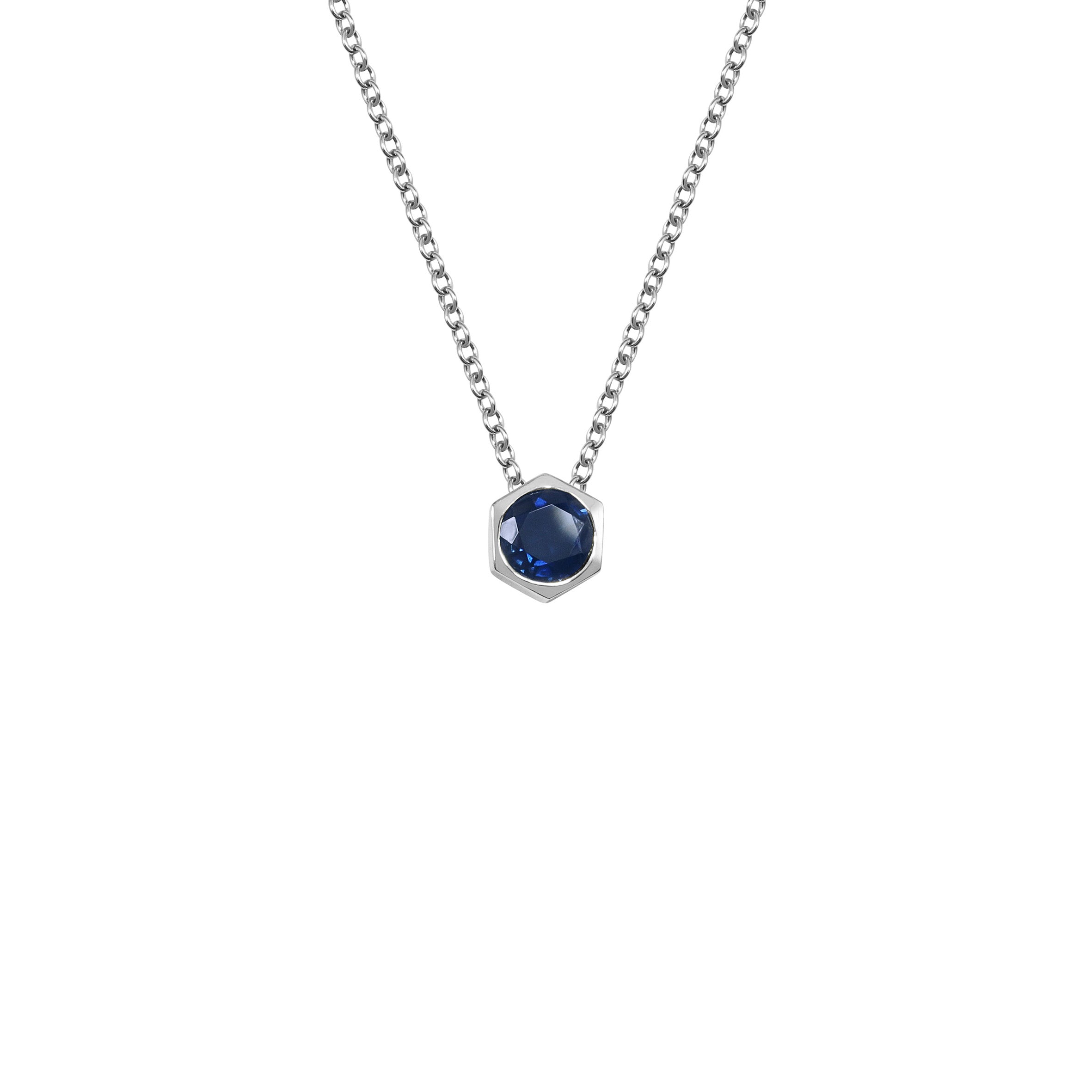 18ct White Gold Square Sapphire And Diamond Offset Cluster Pendant With A  Diamond Bale